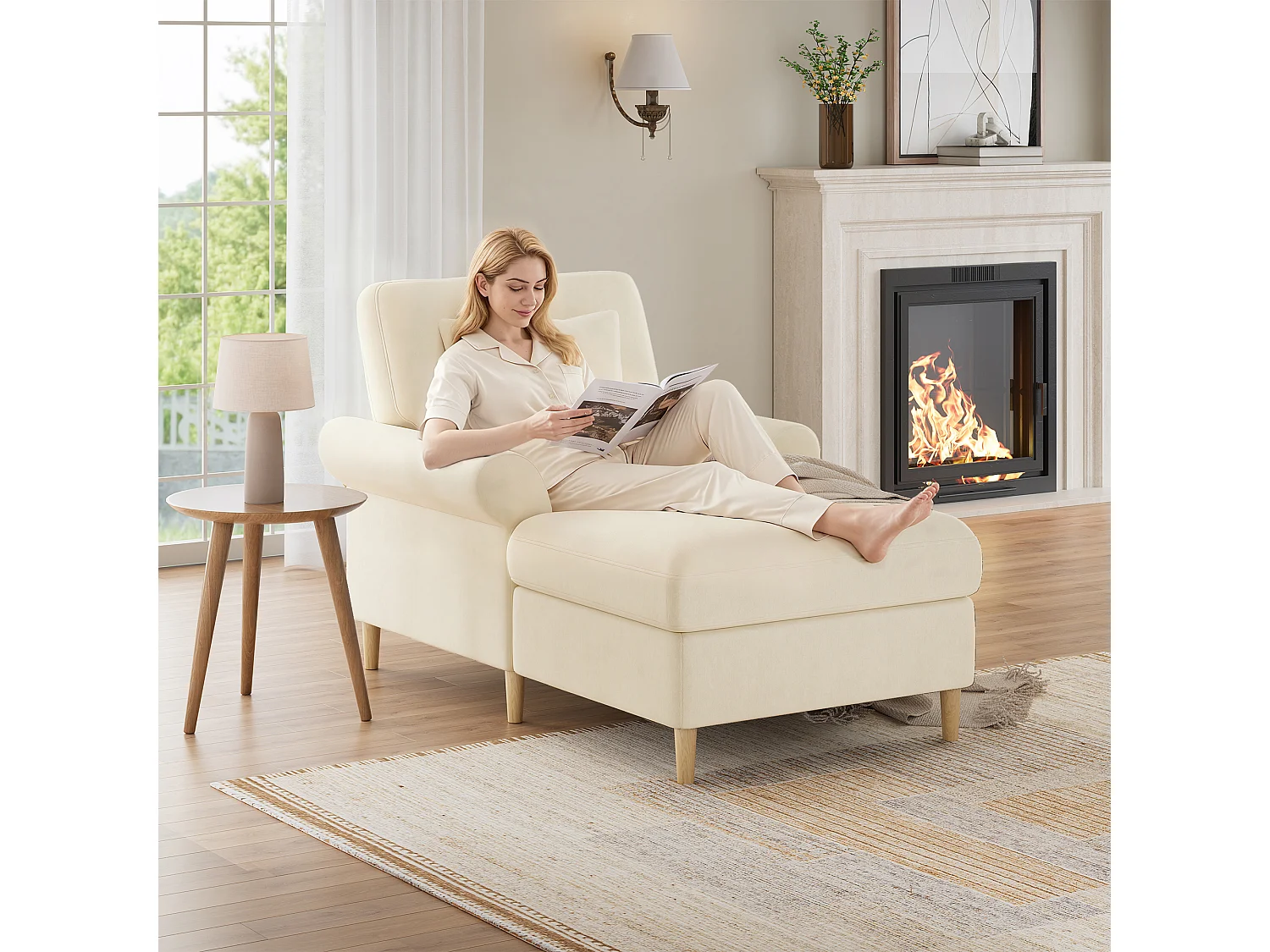 Fauteuil/canapé rembourré lounge - 133 x 87 x 90 cm - pouf pour salon et chambre - velours - beige