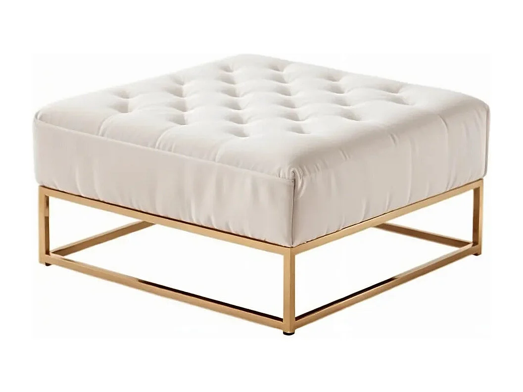 Pouf Coffre TIROIRS Carré Plateau Velours Capitonné Beige 80x80x43cm 2 Tiroirs