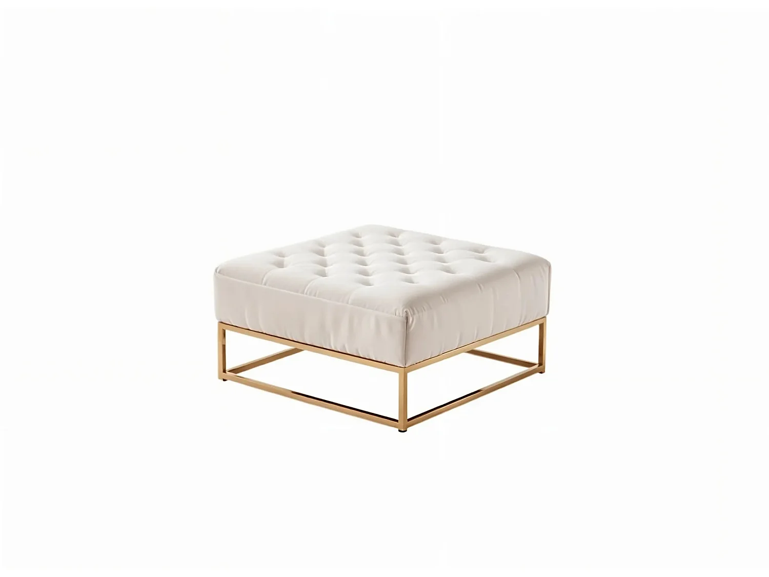 Table basse pouf velours beige 80x80 cm - CAPITONNE