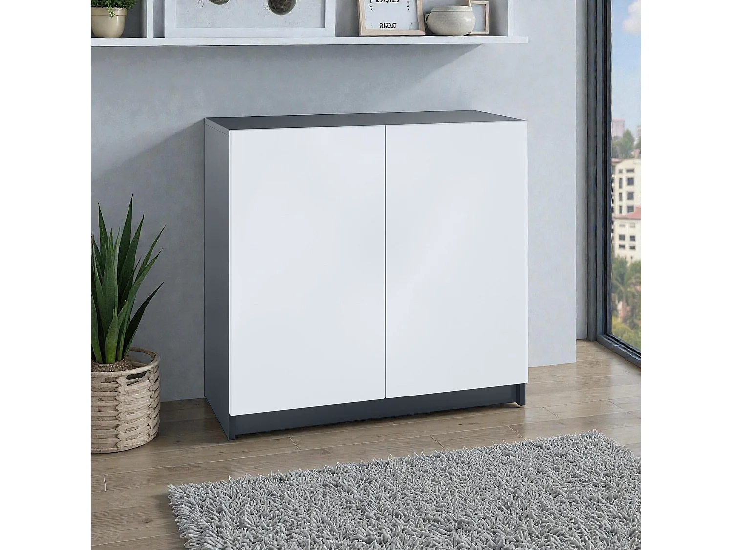 InnoFurn Kommode Elona, Büroschrank mit Soft-Close & Push-to-Open, Aktenschrank, Bürokommode, Home Office & Büro, Schwarz/Weiß matt (82 x 78 x 37 cm)