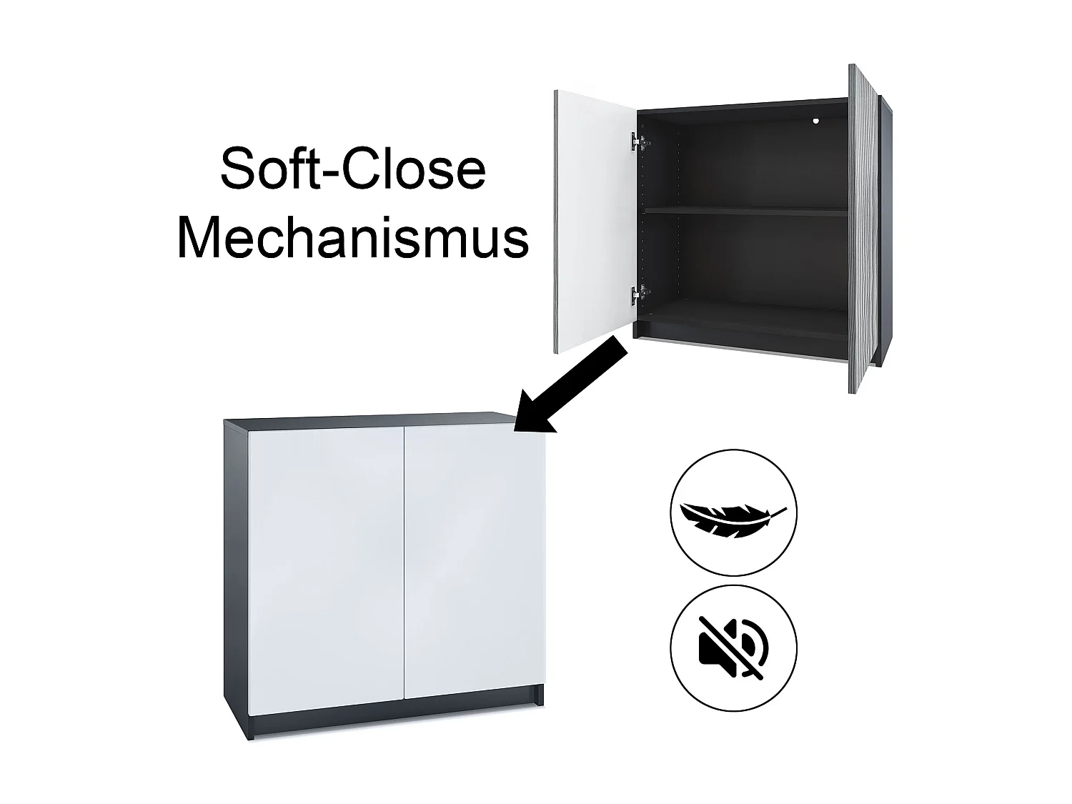 InnoFurn Kommode Elona, Büroschrank mit Soft-Close & Push-to-Open, Aktenschrank, Bürokommode, Home Office & Büro, Schwarz/Weiß matt (82 x 78 x 37 cm)