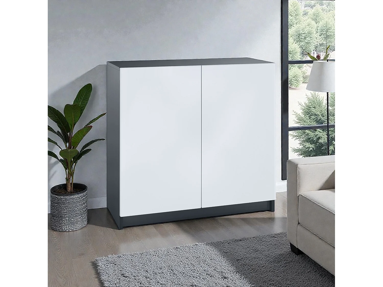 InnoFurn Kommode Elona, Büroschrank mit Soft-Close & Push-to-Open, Aktenschrank, Bürokommode, Home Office & Büro, Schwarz/Weiß matt (82 x 78 x 37 cm)