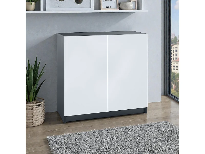 InnoFurn Kommode Elona, Büroschrank mit Soft-Close & Push-to-Open, Aktenschrank, Bürokommode, Home Office & Büro, Schwarz/Weiß matt (82 x 78 x 37 cm)