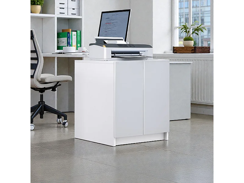 InnoFurn Druckerschrank Elona, Druckerkommode mit Soft-Close & Push-to-Open, Druckertisch, Büromöbel, Home Office & Büro, Weiß matt (51 x 60,5 x 54 cm)