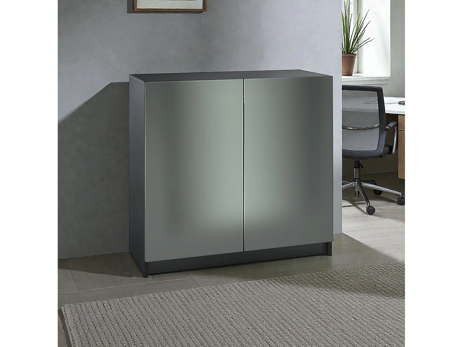 InnoFurn Kommode Elona, Büroschrank mit Soft-Close & Push-to-Open, Aktenschrank, Bürokommode, Home Office & Büro, Schwarz/Anthrazit matt (82 x 78 x 37 cm)