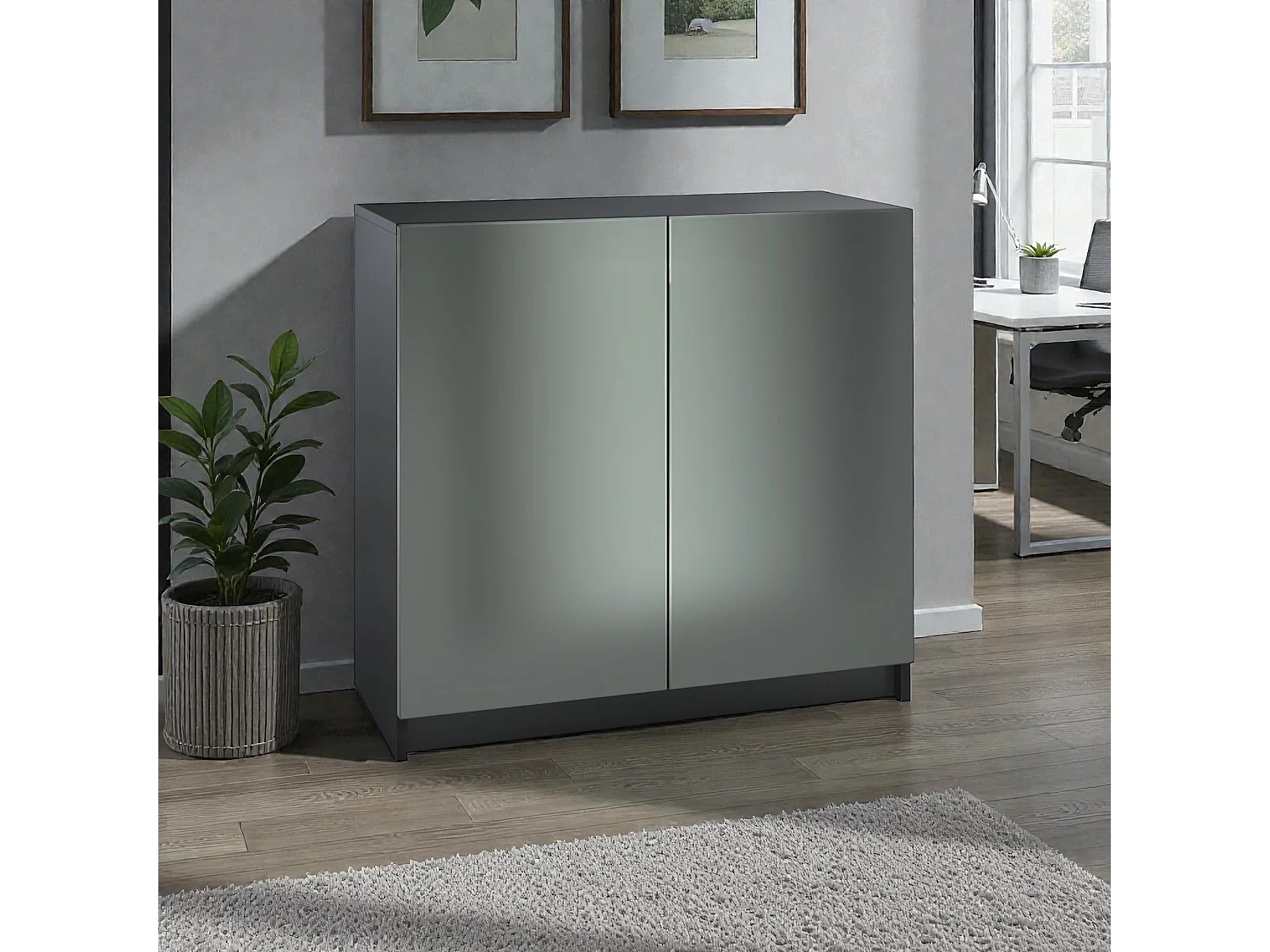 InnoFurn Kommode Elona, Büroschrank mit Soft-Close & Push-to-Open, Aktenschrank, Bürokommode, Home Office & Büro, Schwarz/Anthrazit matt (82 x 78 x 37 cm)