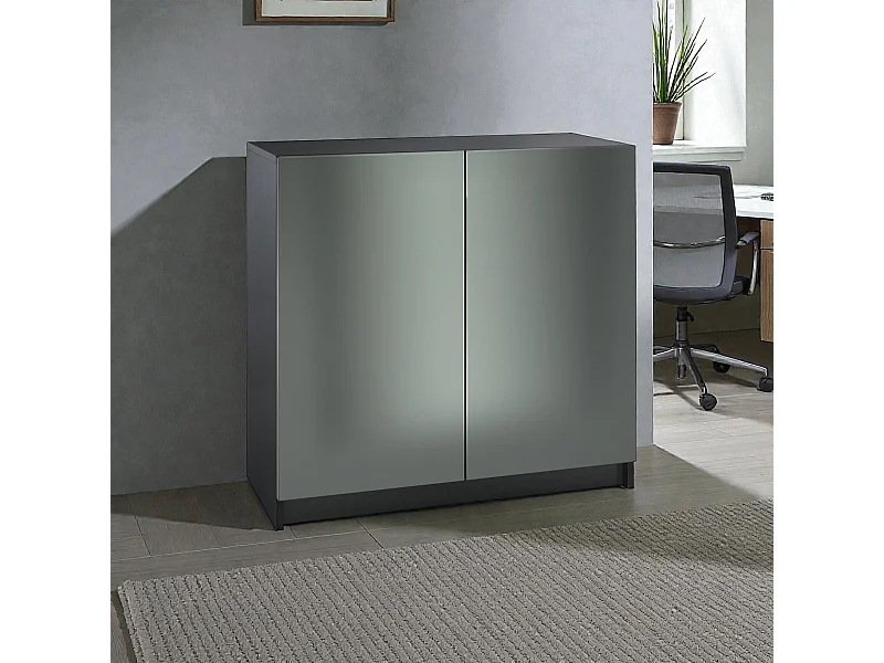 InnoFurn Kommode Elona, Büroschrank mit Soft-Close & Push-to-Open, Aktenschrank, Bürokommode, Home Office & Büro, Schwarz/Anthrazit matt (82 x 78 x 37 cm)