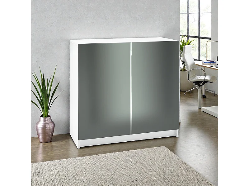 InnoFurn Kommode Elona, Büroschrank mit Soft-Close & Push-to-Open, Aktenschrank, Bürokommode, Home Office & Büro, Weiß/Anthrazit matt (82 x 78 x 37 cm)