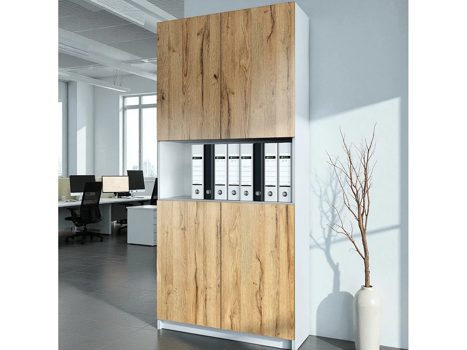 InnoFurn Aktenschrank Elona M2, Büroschrank mit Soft-Close & Push-to-Open, Aufbewahrungschrank, Büro, Home Office. Wohnzimer, Schwarz/Weiß matt (82 x 184 x 37 cm)
