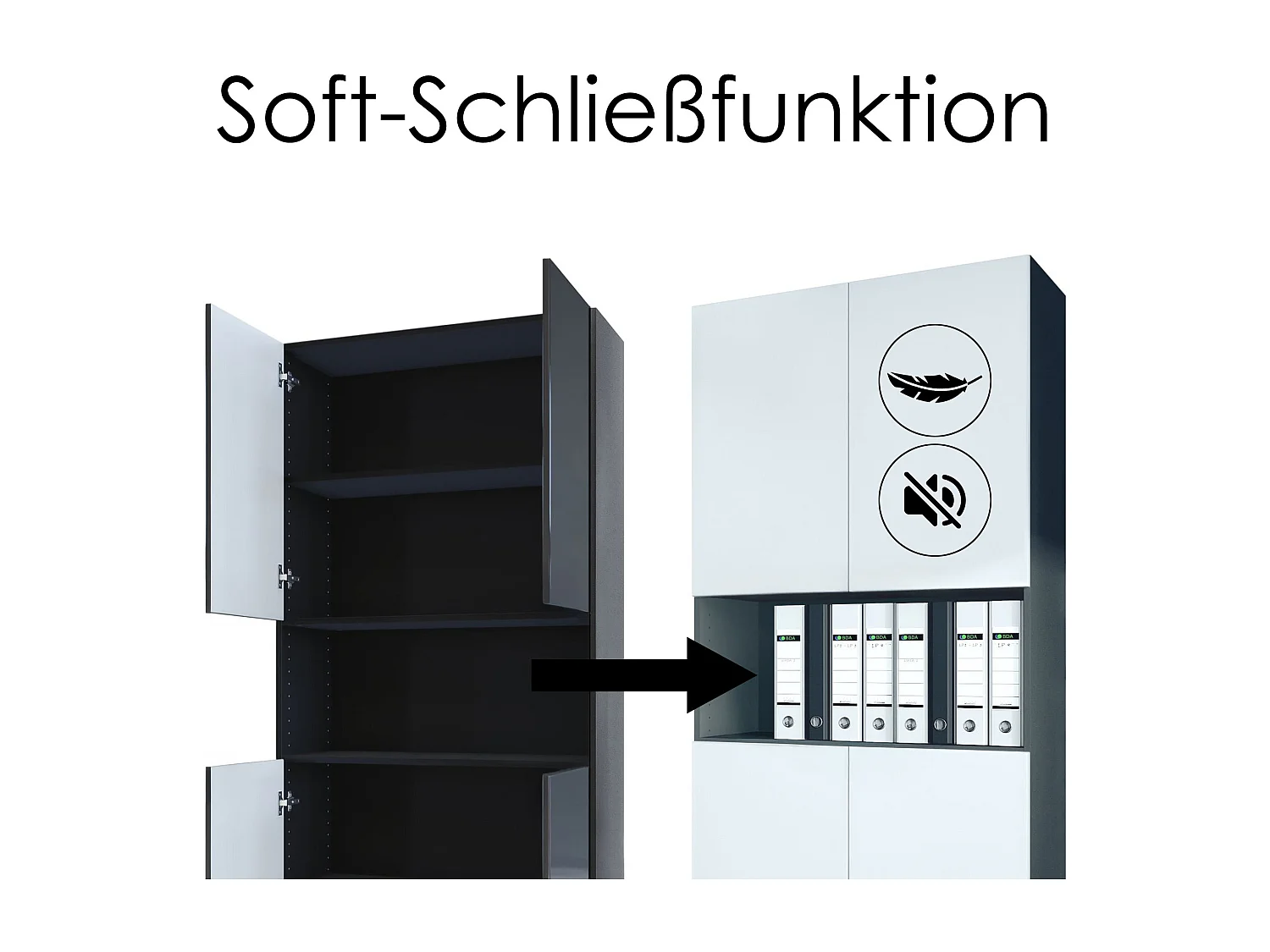 InnoFurn Aktenschrank Elona M2, Büroschrank mit Soft-Close & Push-to-Open, Aufbewahrungschrank, Büro, Home Office. Wohnzimer, Schwarz/Weiß matt (82 x 184 x 37 cm)