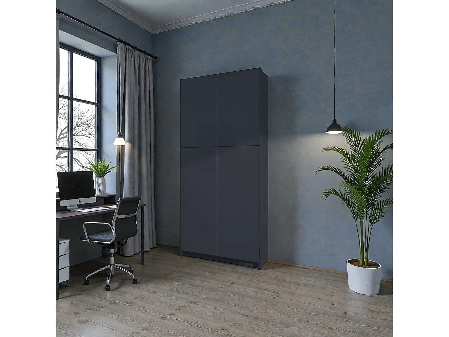 InnoFurn Aktenschrank Elona M1, Büroschrank mit Soft-Close & Push-to-Open, Aufbewahrungschrank, Büro, Home Office. Wohnzimer, Schwarz matt (82 x 184 x 37 cm)