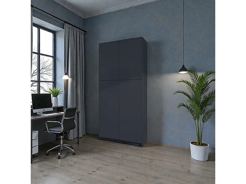InnoFurn Aktenschrank Elona M1, Büroschrank mit Soft-Close & Push-to-Open, Aufbewahrungschrank, Büro, Home Office. Wohnzimer, Schwarz matt (82 x 184 x 37 cm)