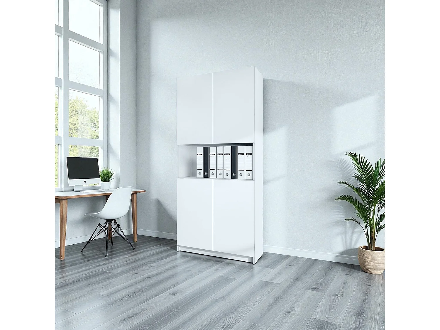 InnoFurn Aktenschrank Elona M2, Büroschrank mit Soft-Close & Push-to-Open, Aufbewahrungschrank, Büro, Home Office. Wohnzimer, Weiß matt (82 x 184 x 37 cm)