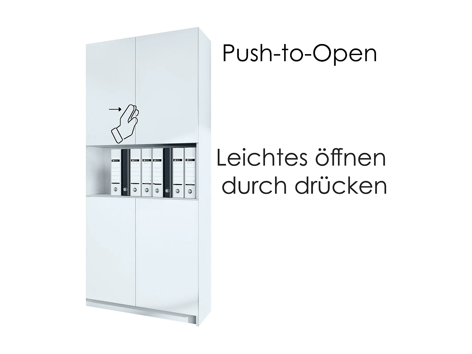 InnoFurn Aktenschrank Elona M2, Büroschrank mit Soft-Close & Push-to-Open, Aufbewahrungschrank, Büro, Home Office. Wohnzimer, Weiß matt (82 x 184 x 37 cm)