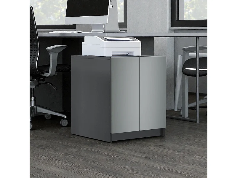 InnoFurn Druckerschrank Elona, Druckerkommode mit Soft-Close & Push-to-Open, Druckertisch, Büromöbel, Home Office & Büro, Schwarz/Anthrazit matt (51 x 60,5 x 54 cm)