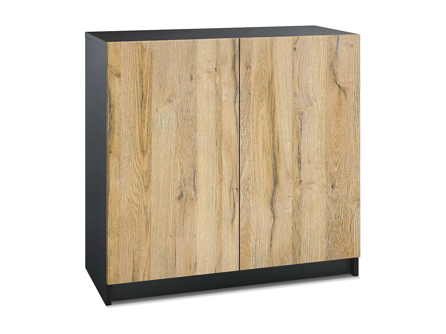 InnoFurn Kommode Elona, Büroschrank mit Soft-Close & Push-to-Open, Aktenschrank, Bürokommode, Home Office & Büro, Schwarz/Eiche Natur (82 x 78 x 37 cm)