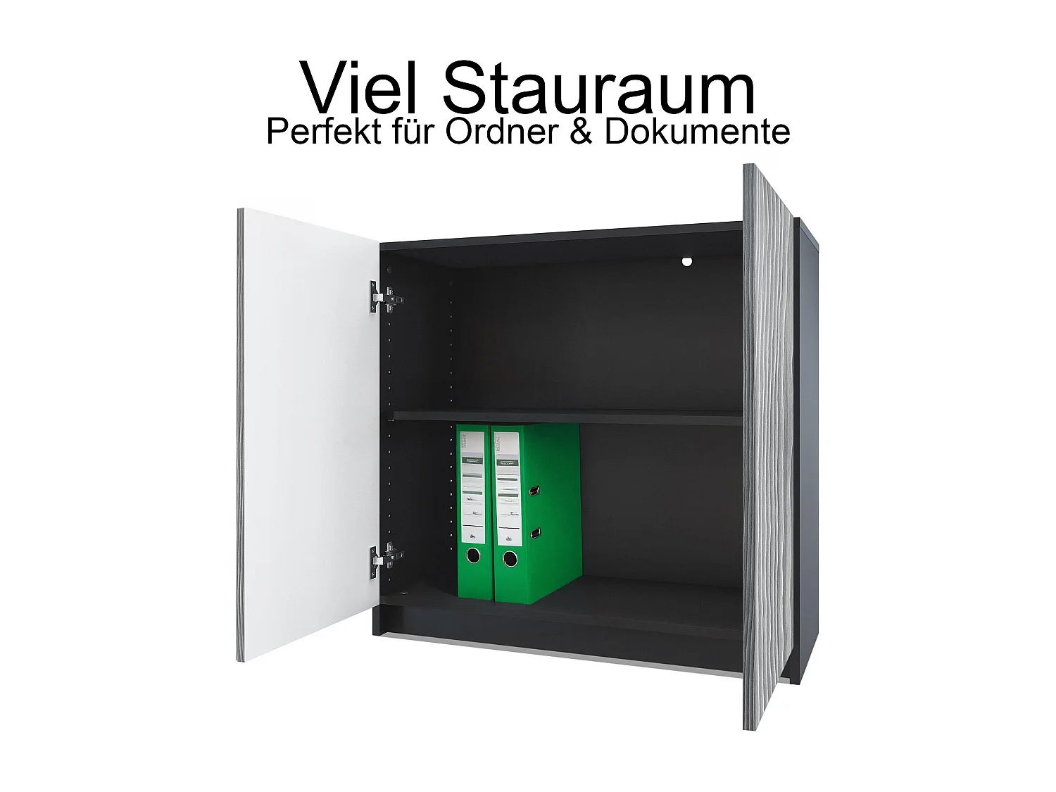 InnoFurn Kommode Elona, Büroschrank mit Soft-Close & Push-to-Open, Aktenschrank, Bürokommode, Home Office & Büro, Schwarz/Eiche Natur (82 x 78 x 37 cm)