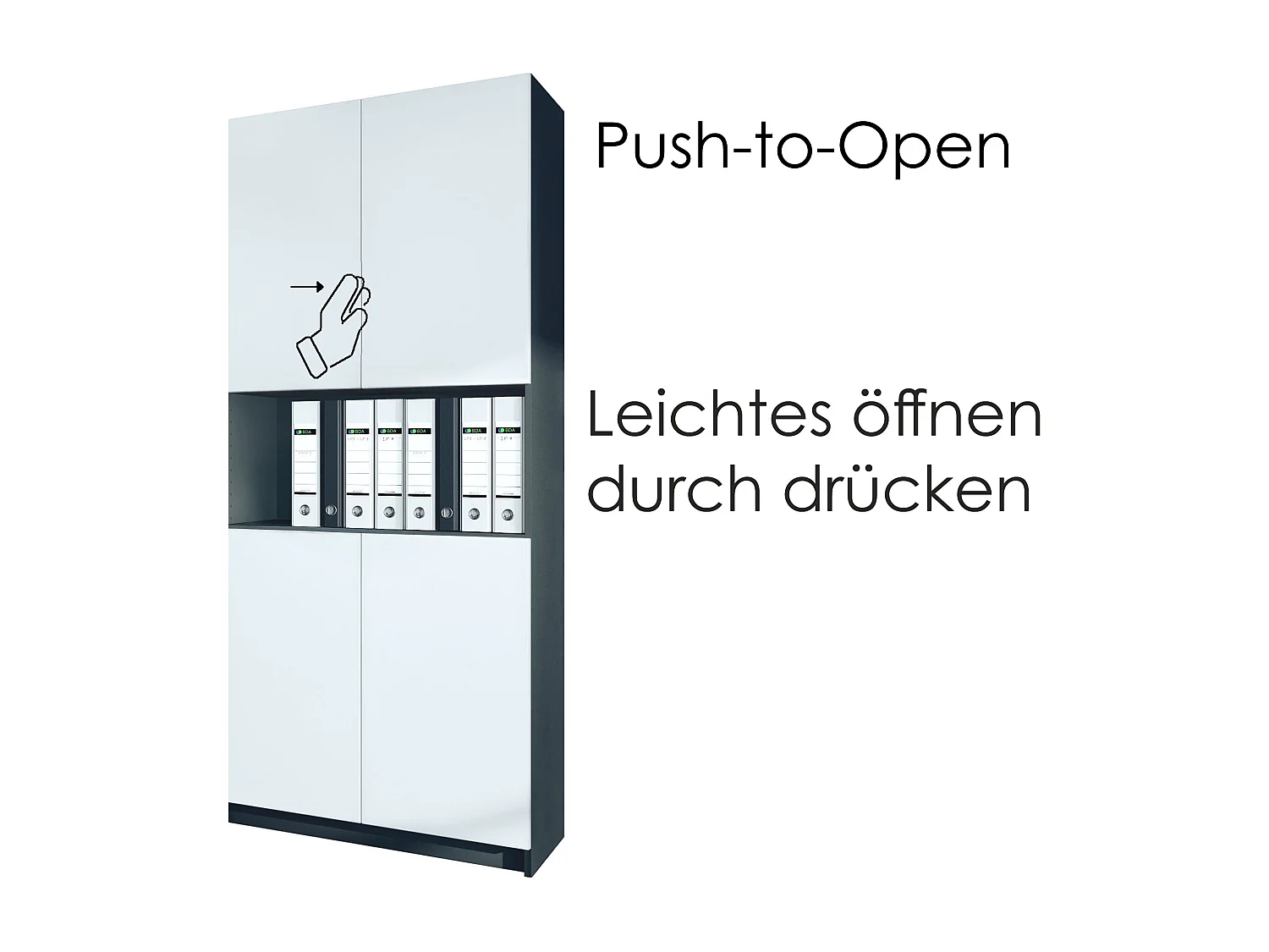 InnoFurn Aktenschrank Elona M2, Büroschrank mit Soft-Close & Push-to-Open, Aufbewahrungschrank, Büro, Home Office. Wohnzimer, Schwarz matt (82 x 184 x 37 cm)