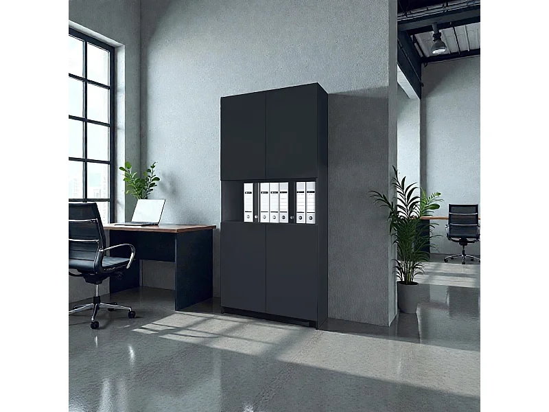 InnoFurn Aktenschrank Elona M2, Büroschrank mit Soft-Close & Push-to-Open, Aufbewahrungschrank, Büro, Home Office. Wohnzimer, Schwarz matt (82 x 184 x 37 cm)