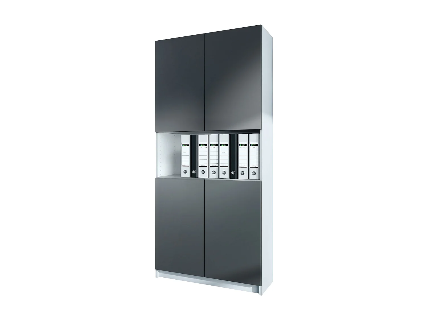 InnoFurn Aktenschrank Elona M2, Büroschrank mit Soft-Close & Push-to-Open, Aufbewahrungschrank, Büro, Wohnzimer, Weiß/ Anthrazit matt (82 x 184 x 37 cm)