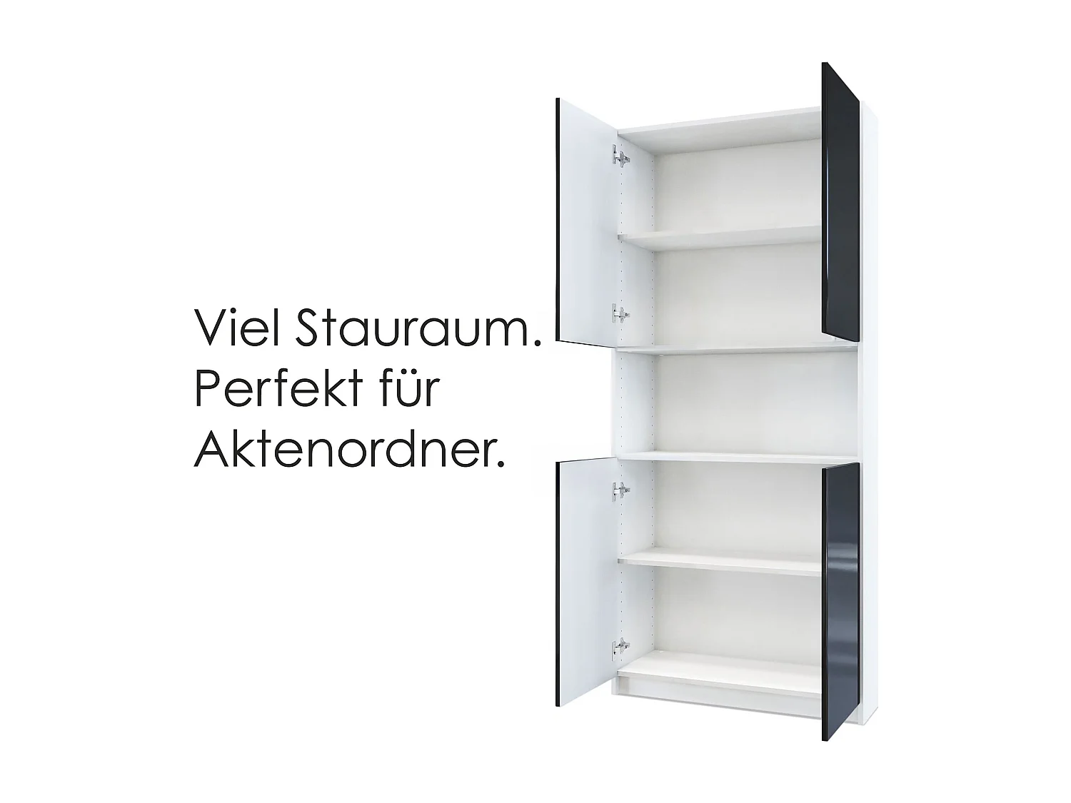 InnoFurn Aktenschrank Elona M2, Büroschrank mit Soft-Close & Push-to-Open, Aufbewahrungschrank, Büro, Wohnzimer, Weiß/ Anthrazit matt (82 x 184 x 37 cm)