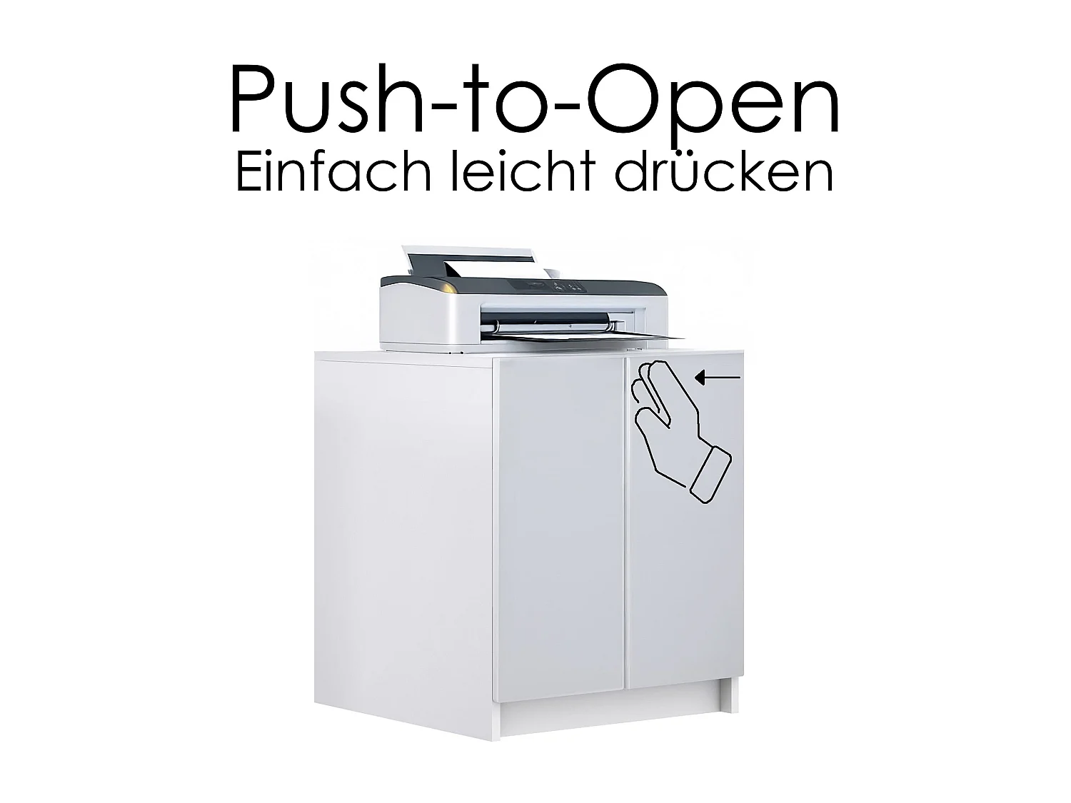 InnoFurn Druckerschrank Elona, Druckerkommode mit Soft-Close & Push-to-Open, Druckertisch, Büromöbel, Home Office & Büro, Weiß/Anthrazit matt (51 x 60,5 x 54 cm)