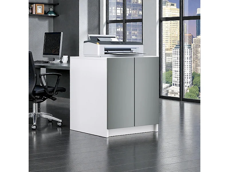 InnoFurn Druckerschrank Elona, Druckerkommode mit Soft-Close & Push-to-Open, Druckertisch, Büromöbel, Home Office & Büro, Weiß/Anthrazit matt (51 x 60,5 x 54 cm)