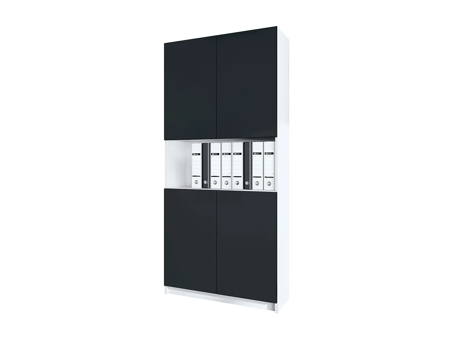 InnoFurn Aktenschrank Elona M2, Büroschrank mit Soft-Close & Push-to-Open, Aufbewahrungschrank, Büro, Home Office. Wohnzimer, Weiß/Schwarz matt (82 x 184 x 37 cm)