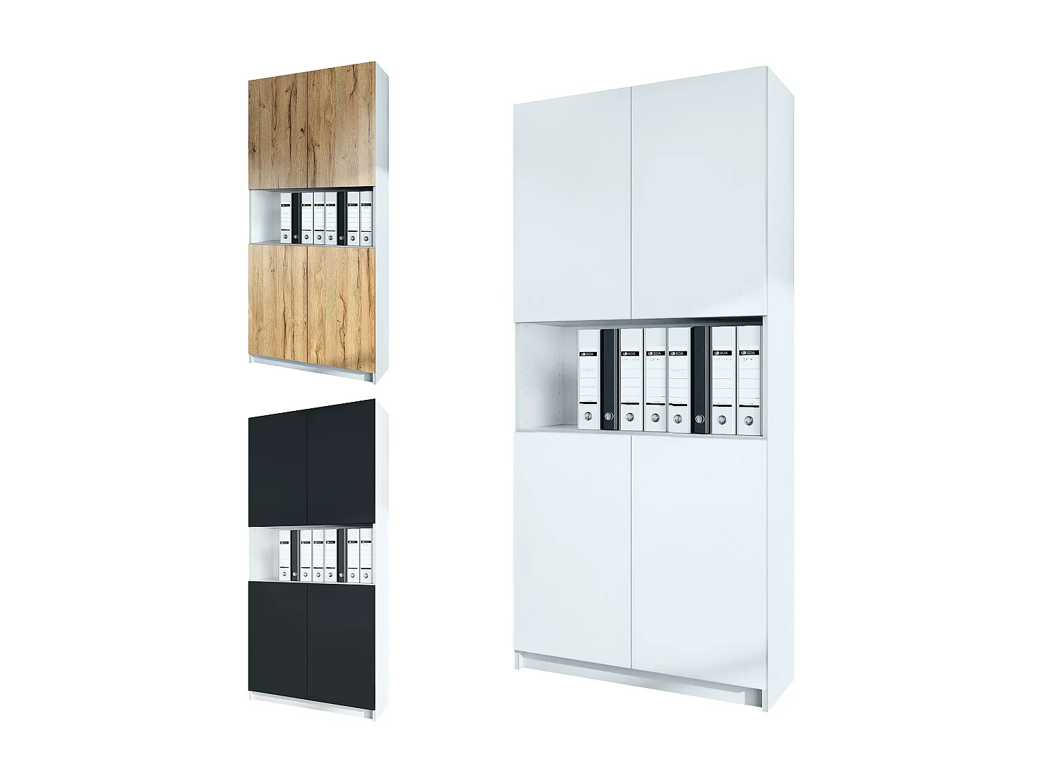 InnoFurn Aktenschrank Elona M2, Büroschrank mit Soft-Close & Push-to-Open, Aufbewahrungschrank, Büro, Home Office. Wohnzimer, Weiß/Schwarz matt (82 x 184 x 37 cm)