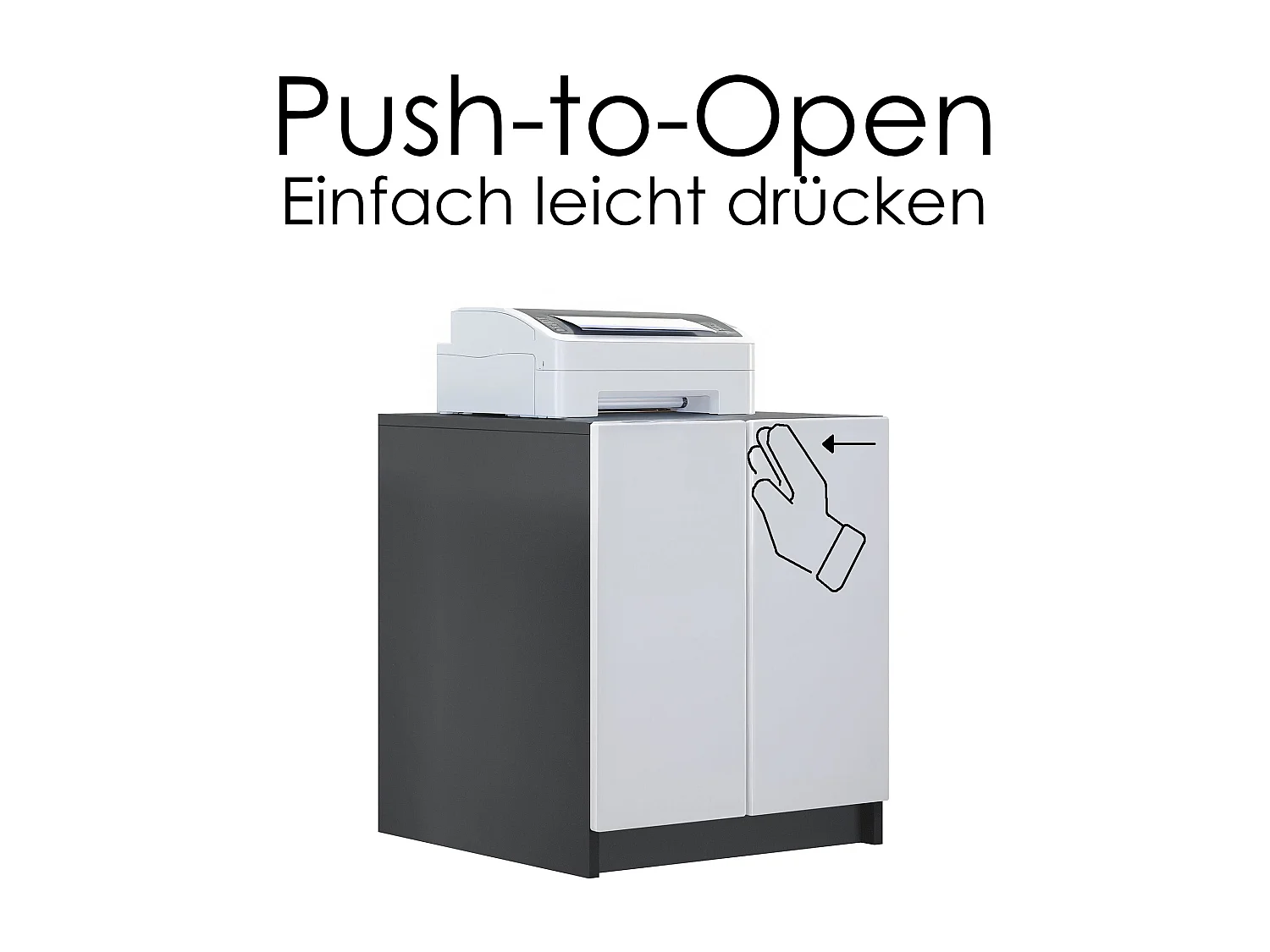 InnoFurn Druckerschrank Elona, Druckerkommode mit Soft-Close & Push-to-Open, Druckertisch, Büromöbel, Home Office & Büro, Schwarz matt (51 x 60,5 x 54 cm)