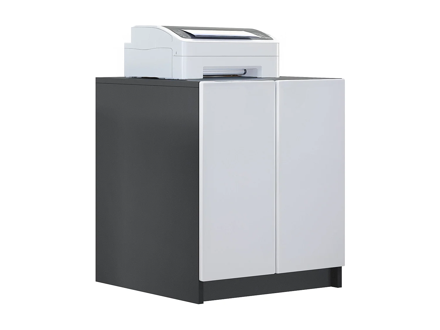 InnoFurn Druckerschrank Elona, Druckerkommode mit Soft-Close & Push-to-Open, Druckertisch, Büromöbel, Home Office & Büro, Schwarz/Weiß matt (51 x 60,5 x 54 cm)