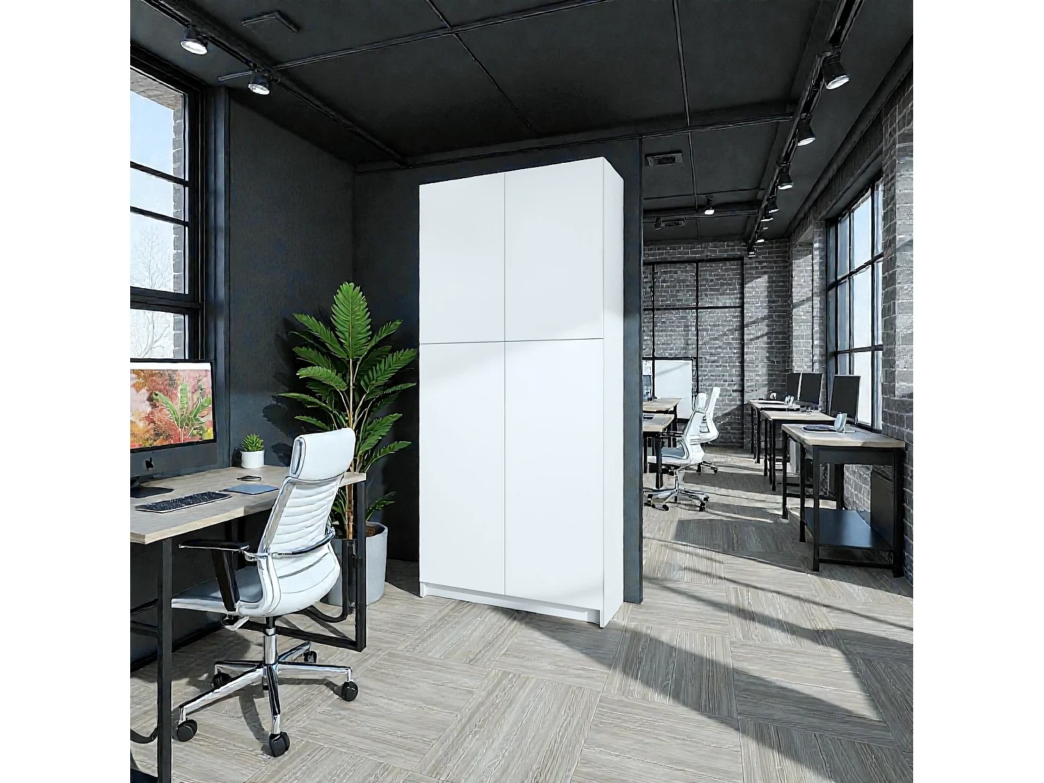 InnoFurn Aktenschrank Elona M1, Büroschrank mit Soft-Close & Push-to-Open, Aufbewahrungschrank, Büro, Home Office. Wohnzimer, Weiß matt (82 x 184 x 37 cm)