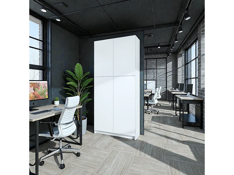 InnoFurn Aktenschrank Elona M1, Büroschrank mit Soft-Close & Push-to-Open, Aufbewahrungschrank, Büro, Home Office. Wohnzimer, Weiß matt (82 x 184 x 37 cm)