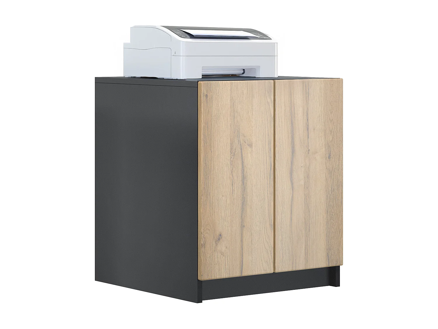 InnoFurn Druckerschrank Elona, Druckerkommode mit Soft-Close & Push-to-Open, Druckertisch, Büromöbel, Home Office & Büro, Schwarz/Eiche Natur (51 x 60,5 x 54 cm)