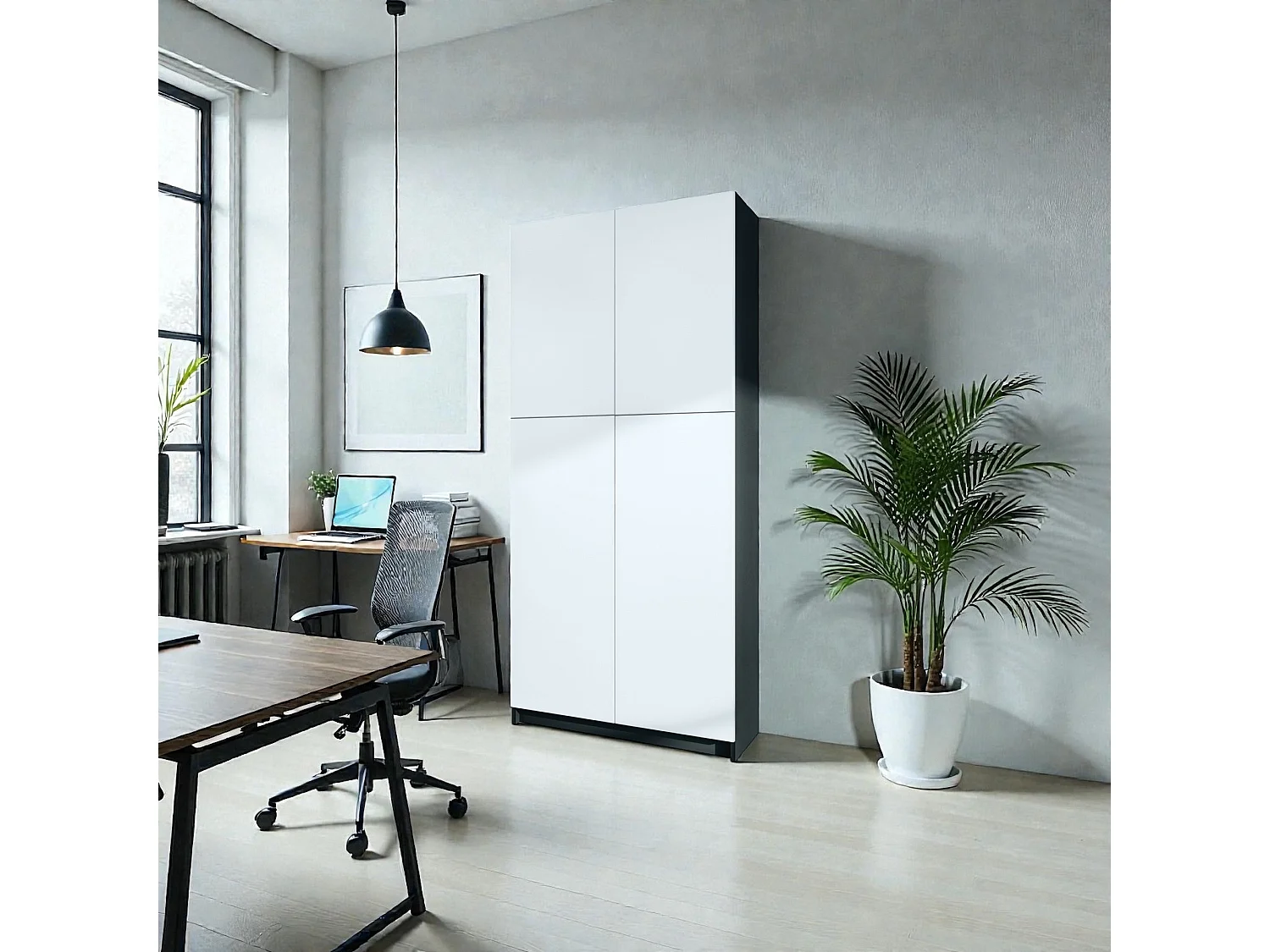 InnoFurn Aktenschrank Elona M1, Büroschrank mit Soft-Close & Push-to-Open, Aufbewahrungschrank, Büro, Home Office. Wohnzimer, Schwarz/Weiß matt (82 x 184 x 37 cm)