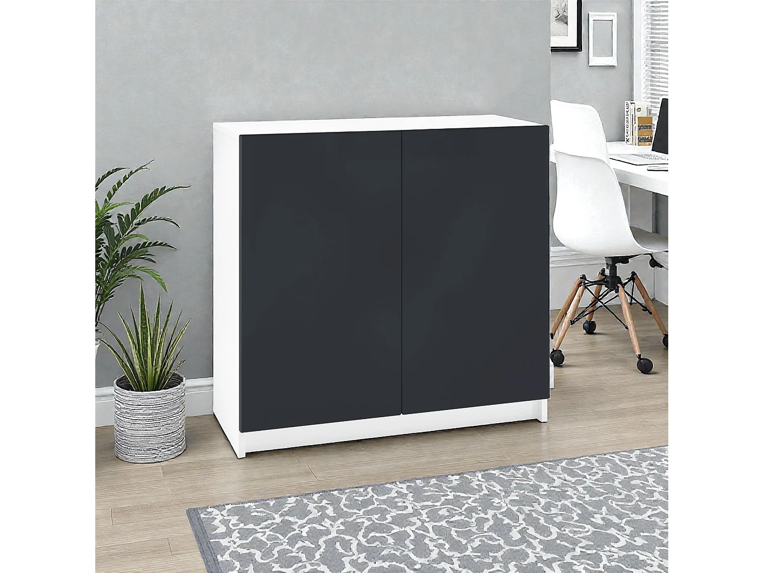 InnoFurn Kommode Elona, Büroschrank mit Soft-Close & Push-to-Open, Aktenschrank, Bürokommode, Home Office & Büro, Weiß/Schwarz matt (82 x 78 x 37 cm)