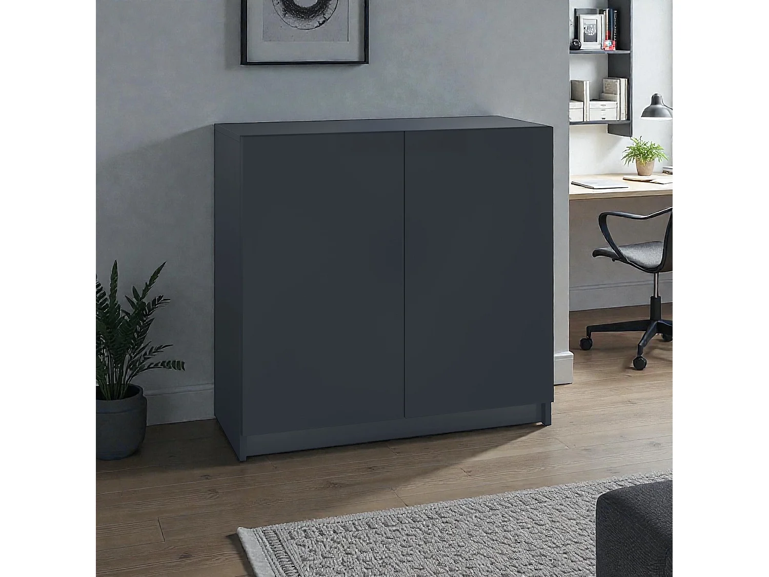 InnoFurn Kommode Elona, Büroschrank mit Soft-Close & Push-to-Open, Aktenschrank, Bürokommode, Home Office & Büro, Schwarz matt (82 x 78 x 37 cm)