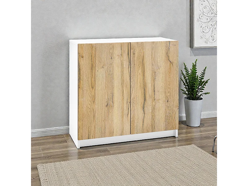 InnoFurn Kommode Elona, Büroschrank mit Soft-Close & Push-to-Open, Aktenschrank, Bürokommode, Home Office & Büro, Weiß/Eiche Natur (82 x 78 x 37 cm)