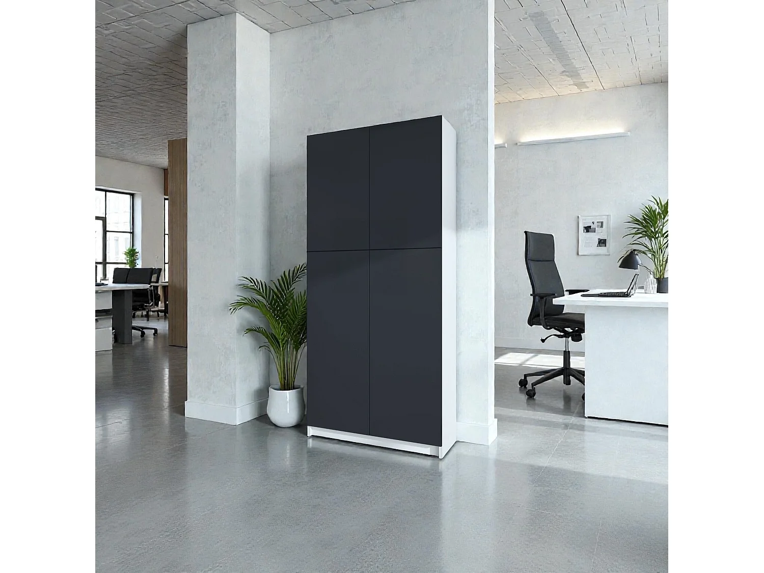 InnoFurn Aktenschrank Elona M1, Büroschrank mit Soft-Close & Push-to-Open, Aufbewahrungschrank, Büro, Home Office. Wohnzimer, Weiß/Schwarz matt (82 x 184 x 37 cm)