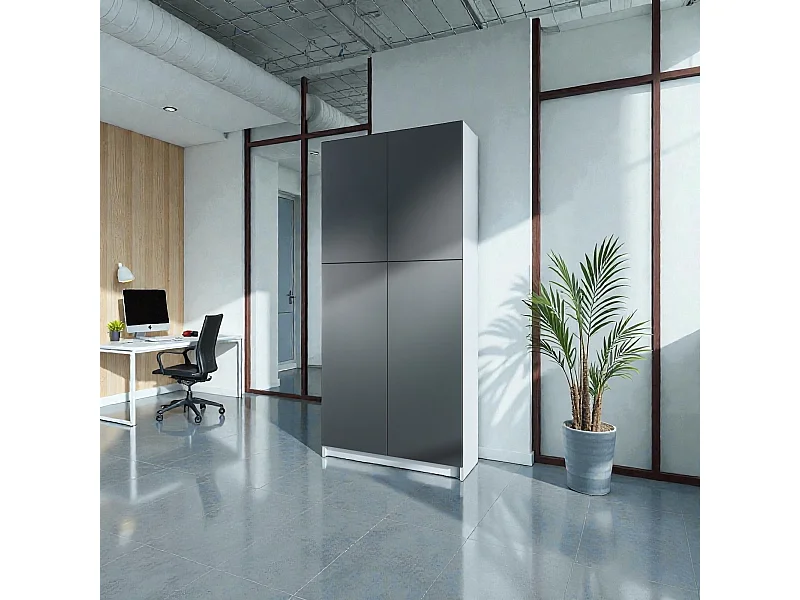 InnoFurn Aktenschrank Elona M1, Büroschrank mit Soft-Close & Push-to-Open, Aufbewahrungschrank, Büro, Wohnzimer, Schwarz/Anthrazit matt (82 x 184 x 37 cm)