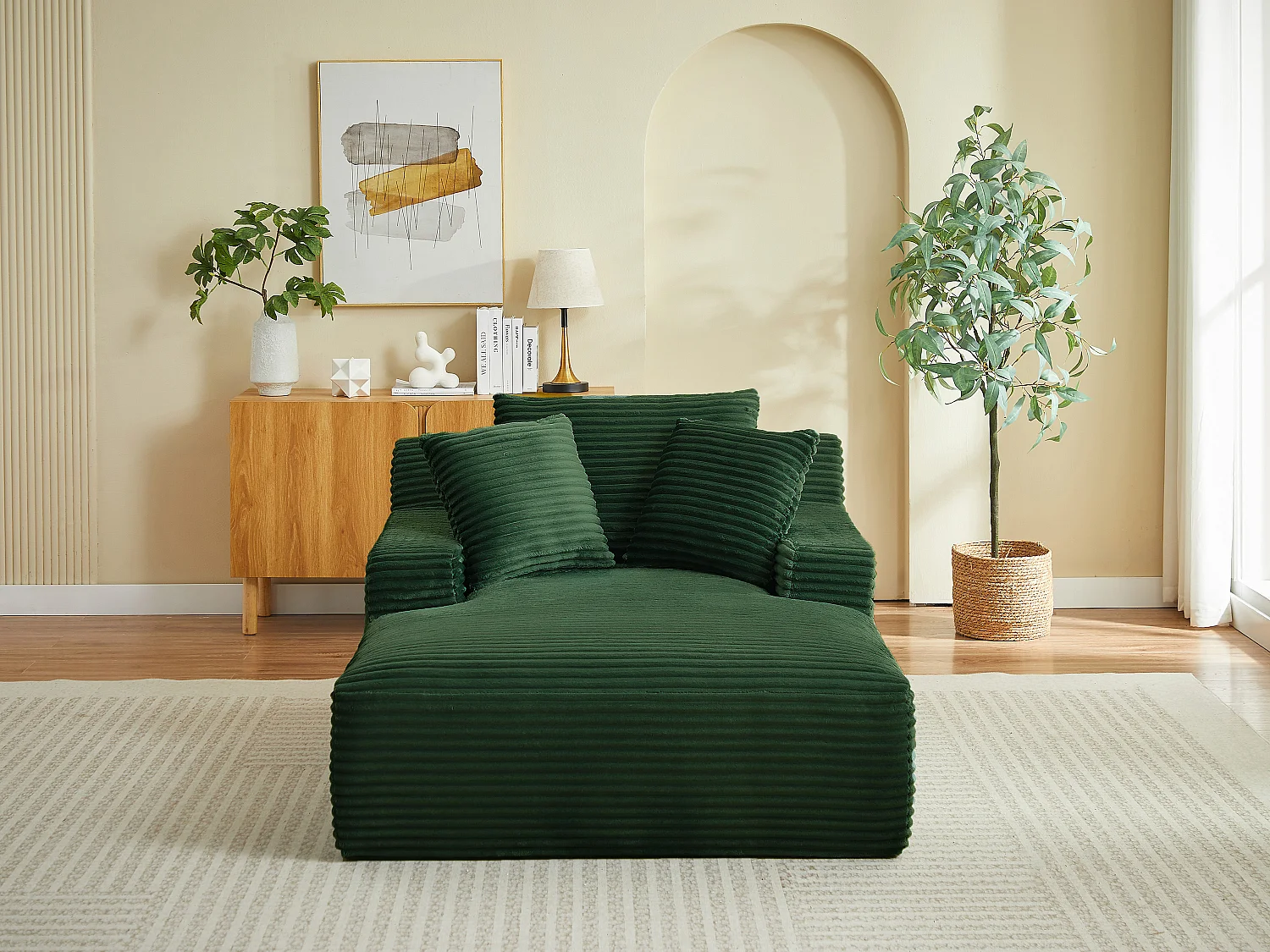 Méridienne en velours côtelé grosses côtes vert DONILIA