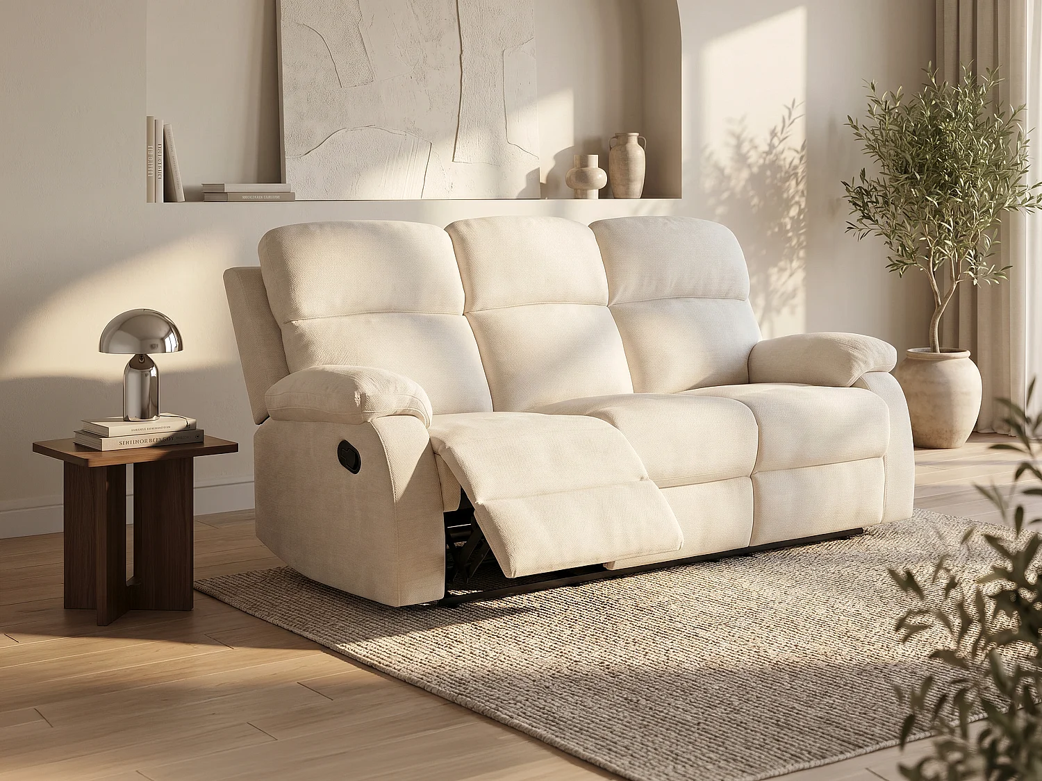 Canapé 3 places relax en tissu texturé beige TOLZANO