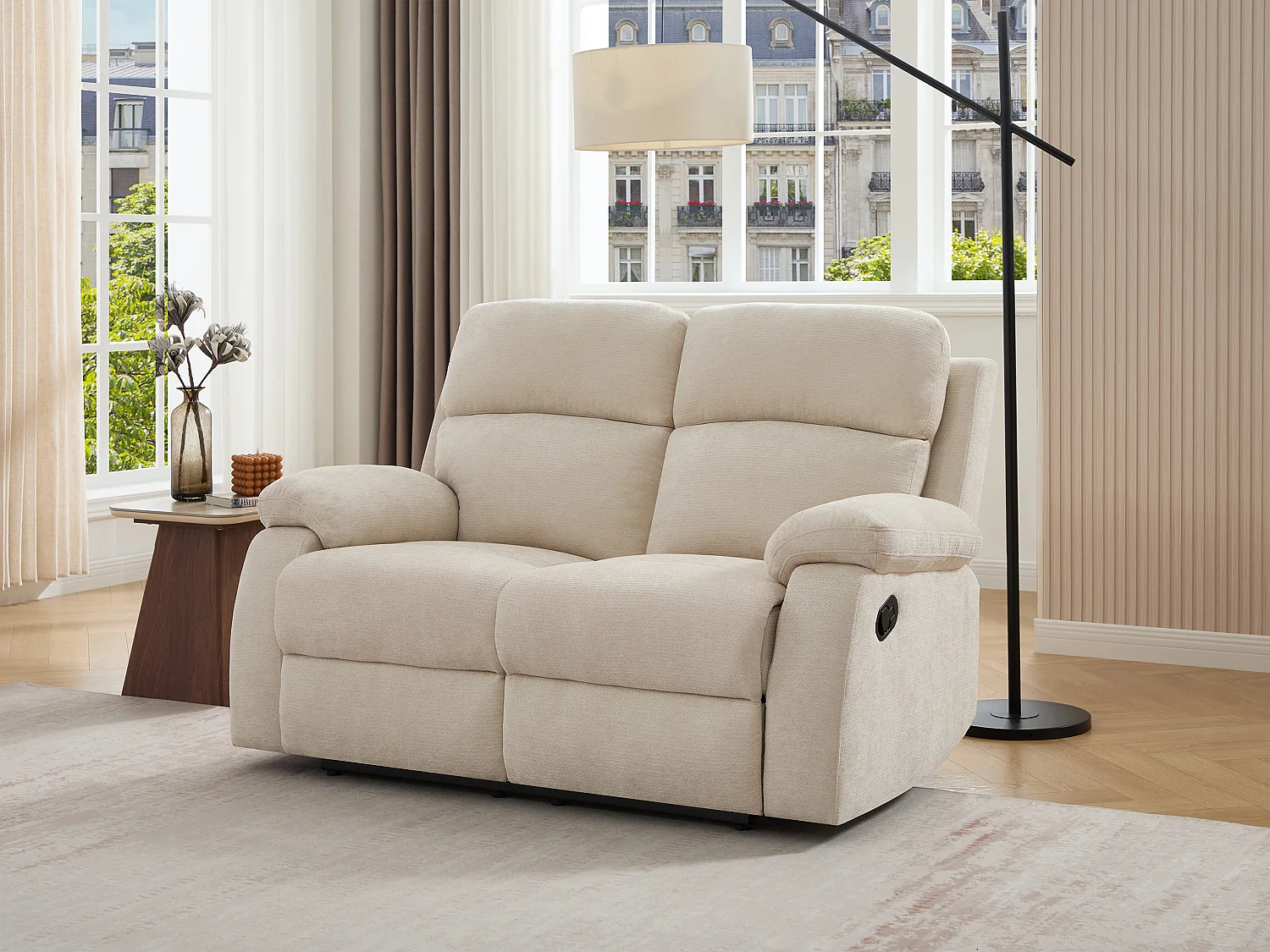 Canapé 2 places relax en tissu texturé beige TOLZANO