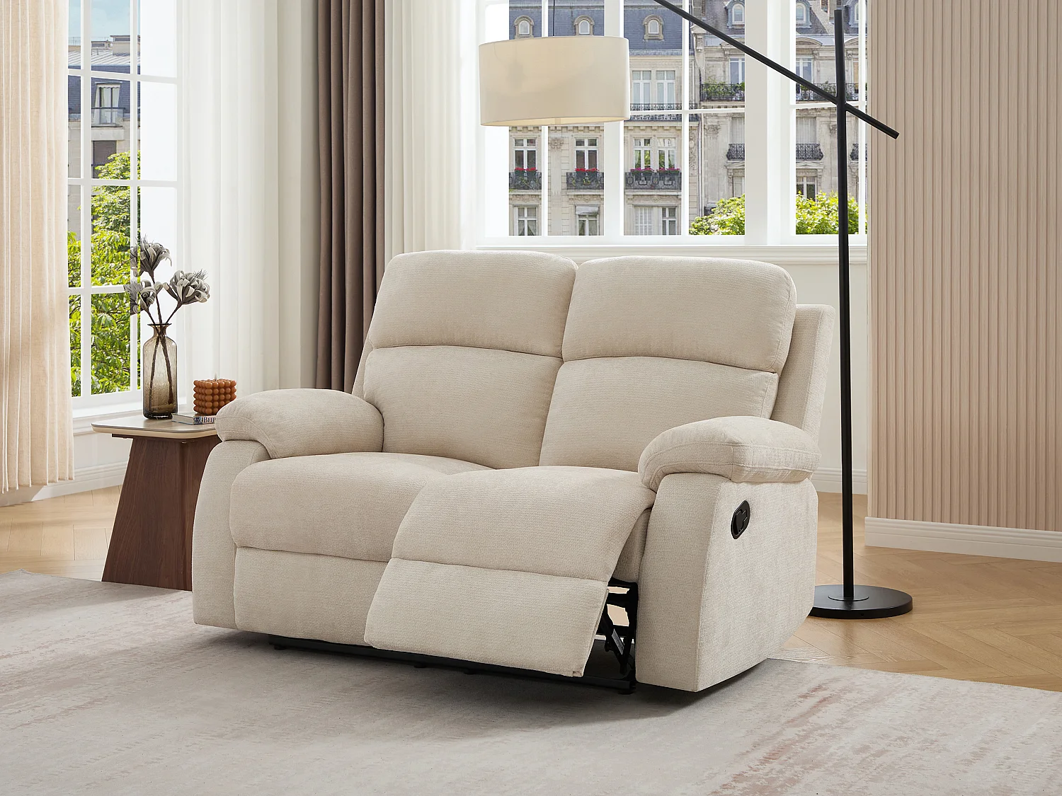 Canapé 2 places relax en tissu texturé beige TOLZANO