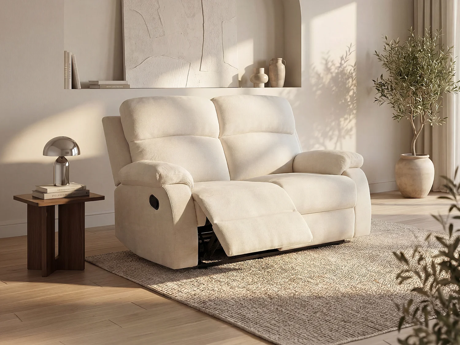 Canapé 2 places relax en tissu texturé beige TOLZANO