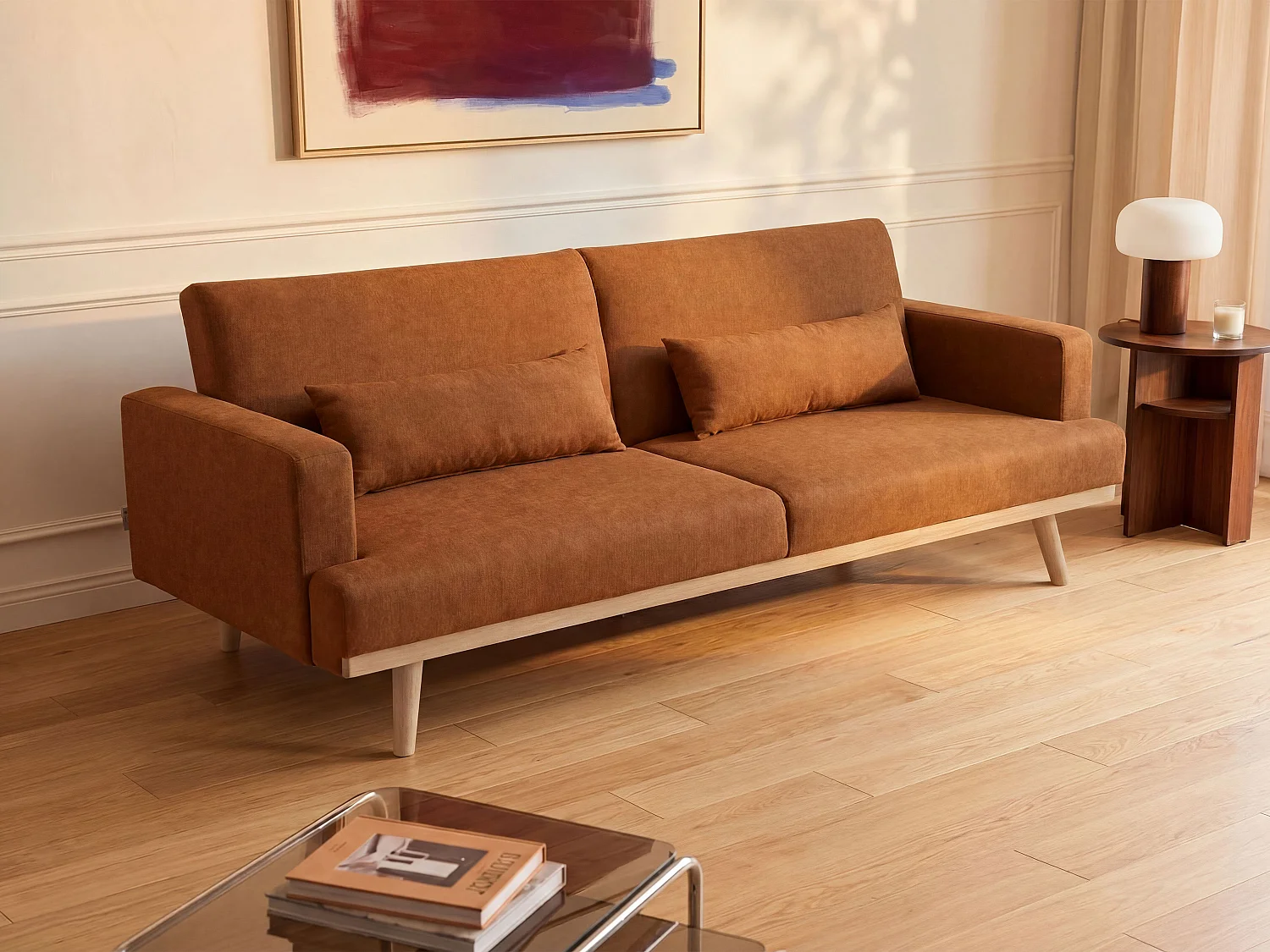 Canapé 3 places convertible clic-clac en tissu terracotta ESME