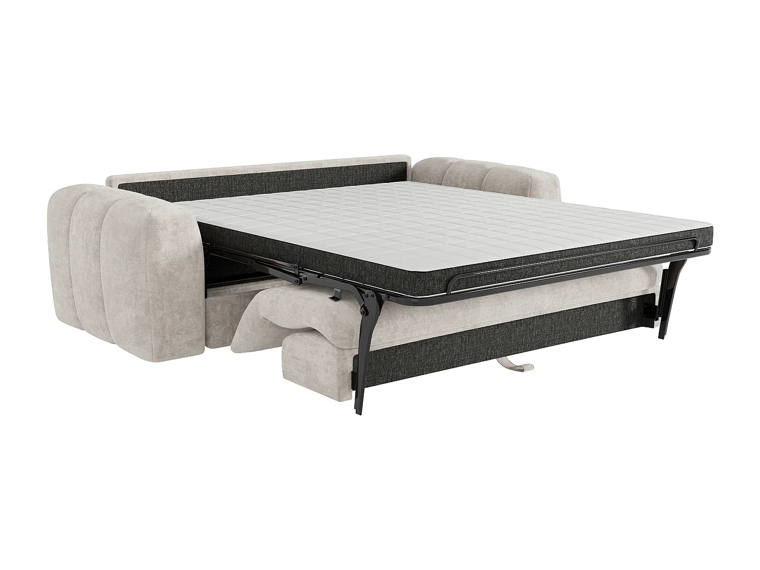 Canapé 3 places convertible express en tissu chenille beige - Couchage 140 cm - Matelas 13 cm mémoire de forme BRIVANO