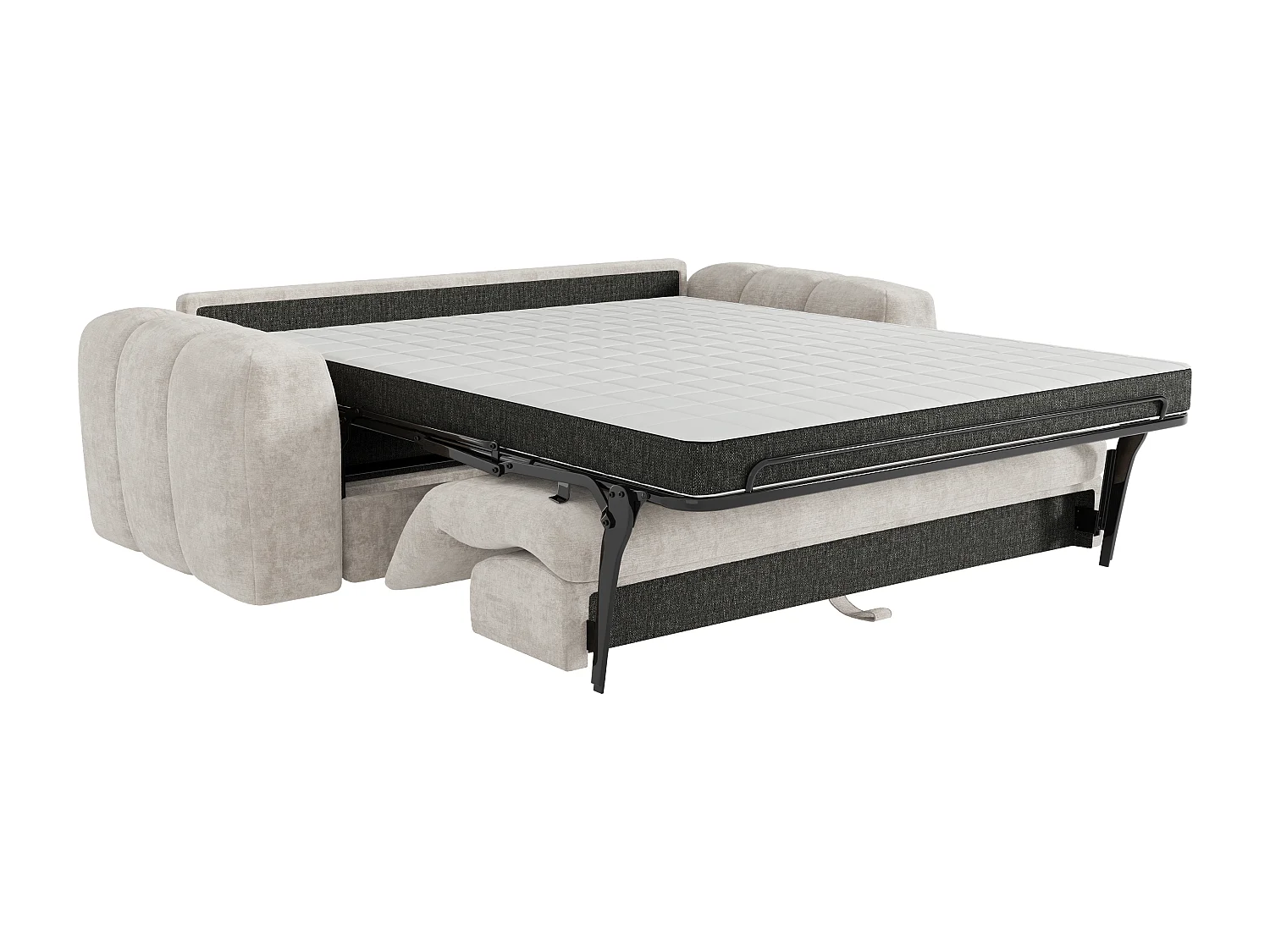Canapé 4 places convertible express en tissu chenille beige - Couchage 160 cm - Matelas 16 cm mémoire de forme BRIVANO