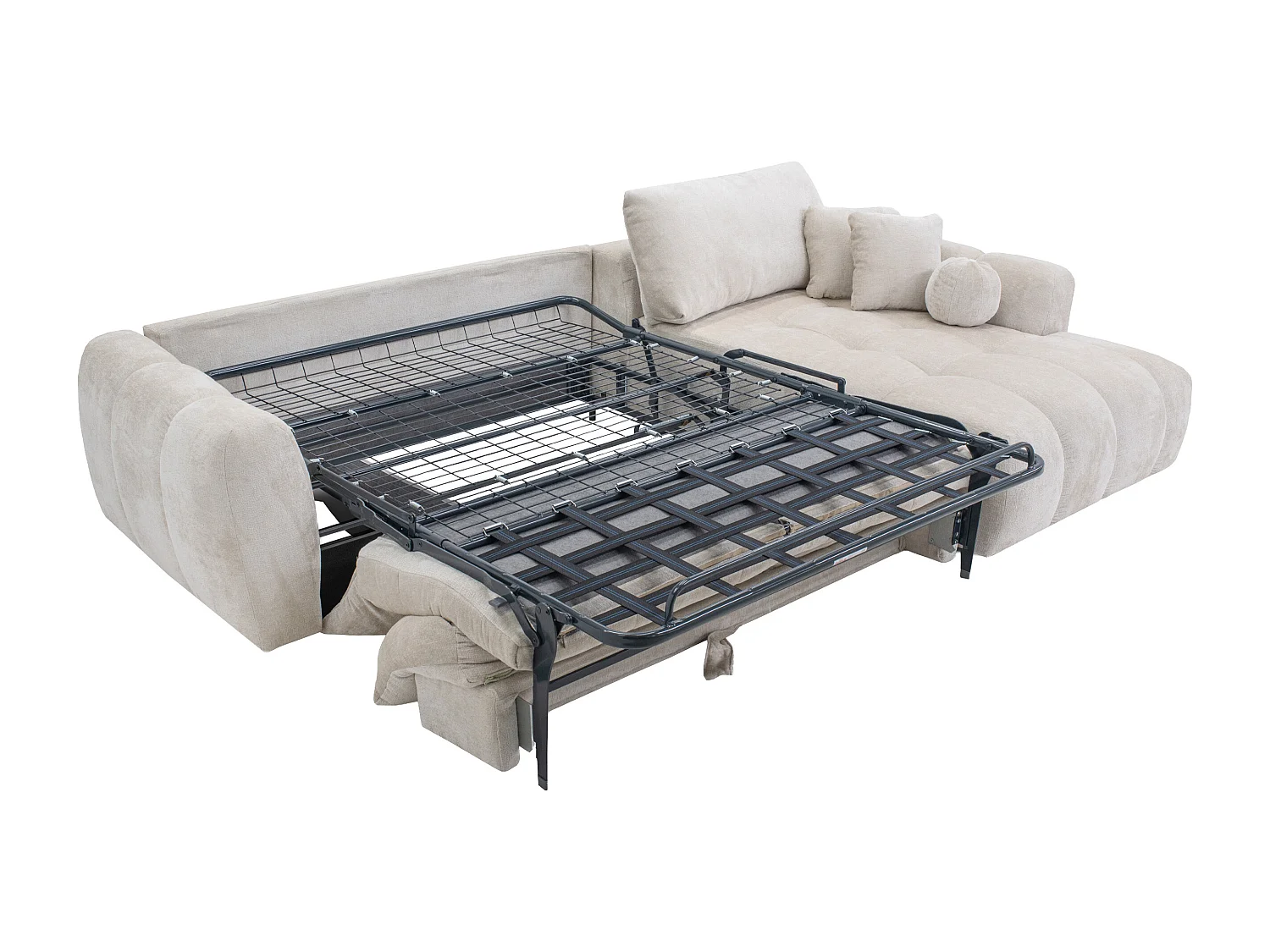 Canapé d'angle droit convertible express en tissu  chenille beige - Couchage 140 cm -  Matelas 13 cm mémoire de forme BRIVANO