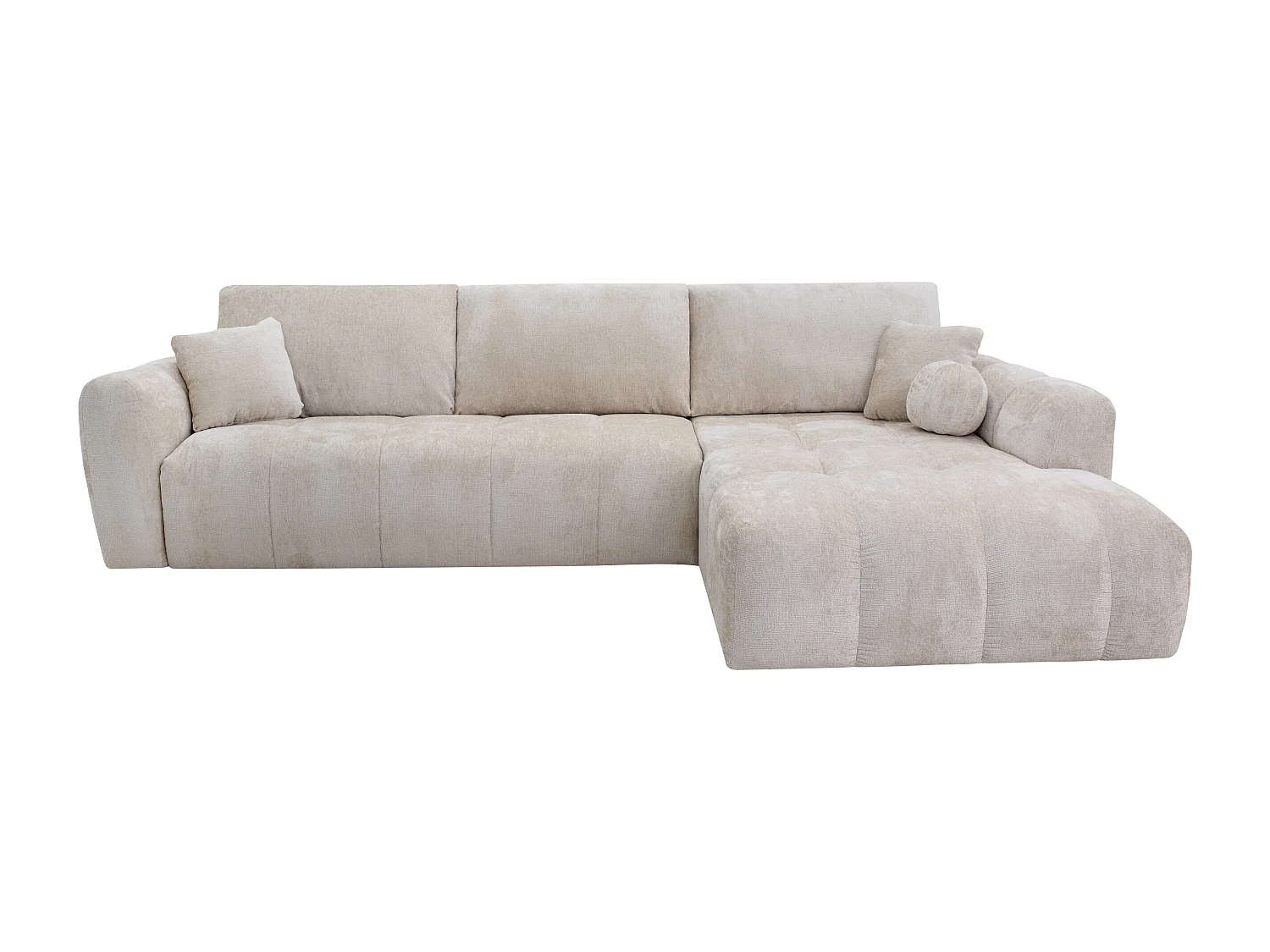 Canapé d'angle droit convertible express en tissu  chenille beige - Couchage 140 cm -  Matelas 13 cm mémoire de forme BRIVANO